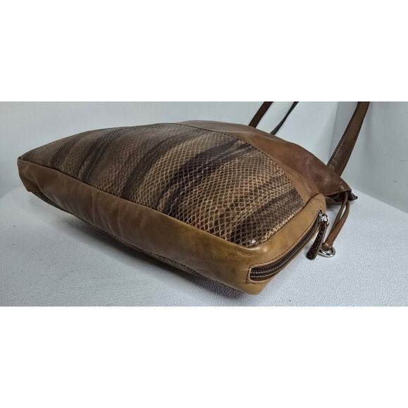 ili New York Brown Leather Drawstring Shoulder Bag Handbag Side Pockets Roomy - Picture 6 of 14